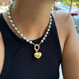 Golden heart dark grey pearls