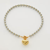 Golden heart grey pearls