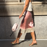 Powder pink silk bag with beaded tassel