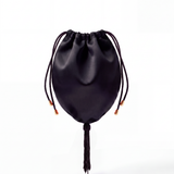 Black silk bag with beaded tassel