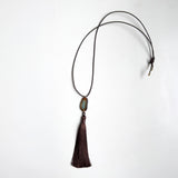 Blue hue raw agate brown tassel