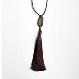 Blue hue raw agate brown tassel
