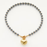Golden heart dark grey pearls