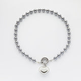 Silver heart dark grey pearls