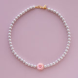 In Bloom pink shell rose grey pearls