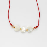 Silk red cord with pearl hearts